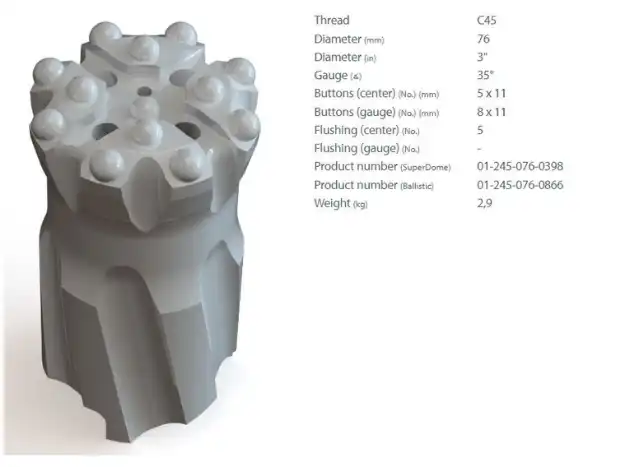 Picture of ROBIT 01-245-076-0398 Button Bit HTG 45C076DRe